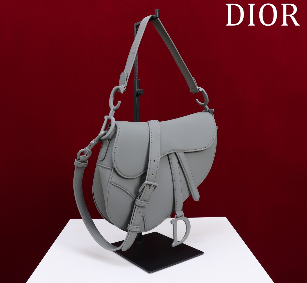 Saddle Bag with Strap Gray Ultramatte Calfskin